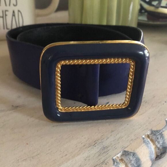 St.John vintage enamel Blue leather ￼belt size XS/s - Picture 1 of 7